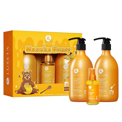 L LUSETA Manuka Honey Moisturizing Trio Hair Care Set packaging