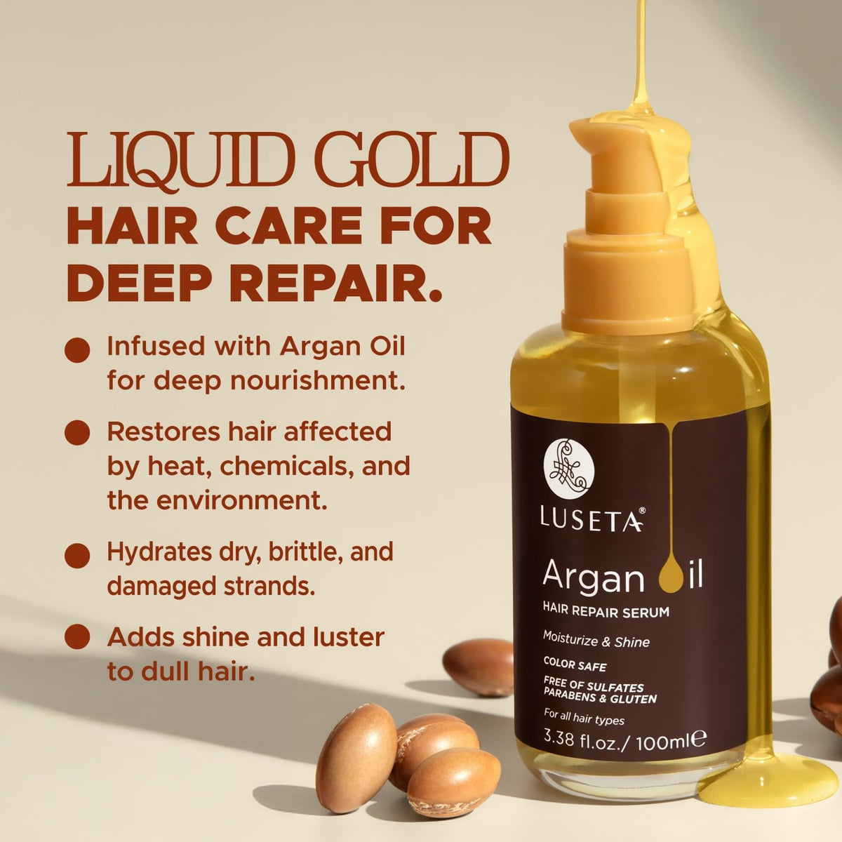 L LUSETA Pure Argan Oil Hair Serum application on hair