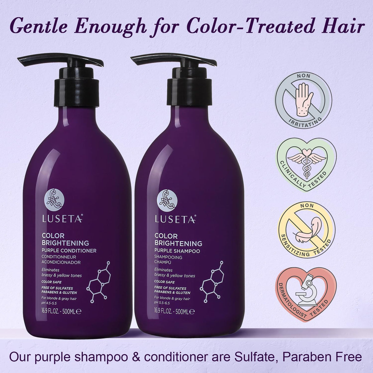 L LUSETA Purple Conditioner bottle close-up