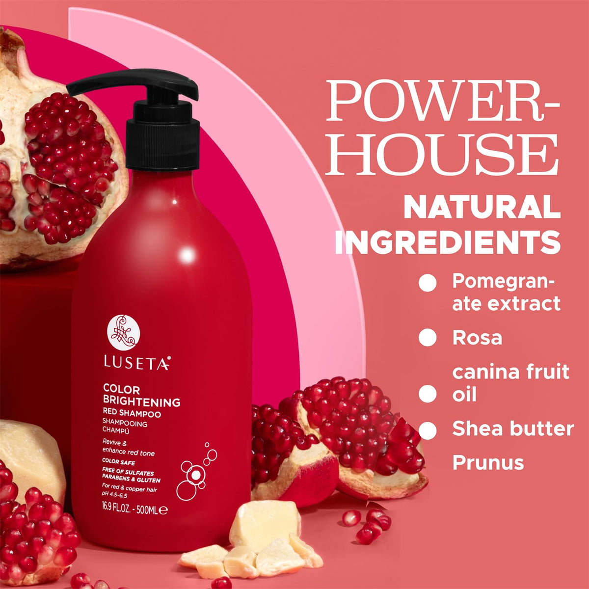 L LUSETA Red Hair Color Brightening Shampoo in a bathroom setting