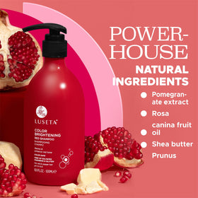 L LUSETA Red Hair Color Brightening Shampoo in a bathroom setting