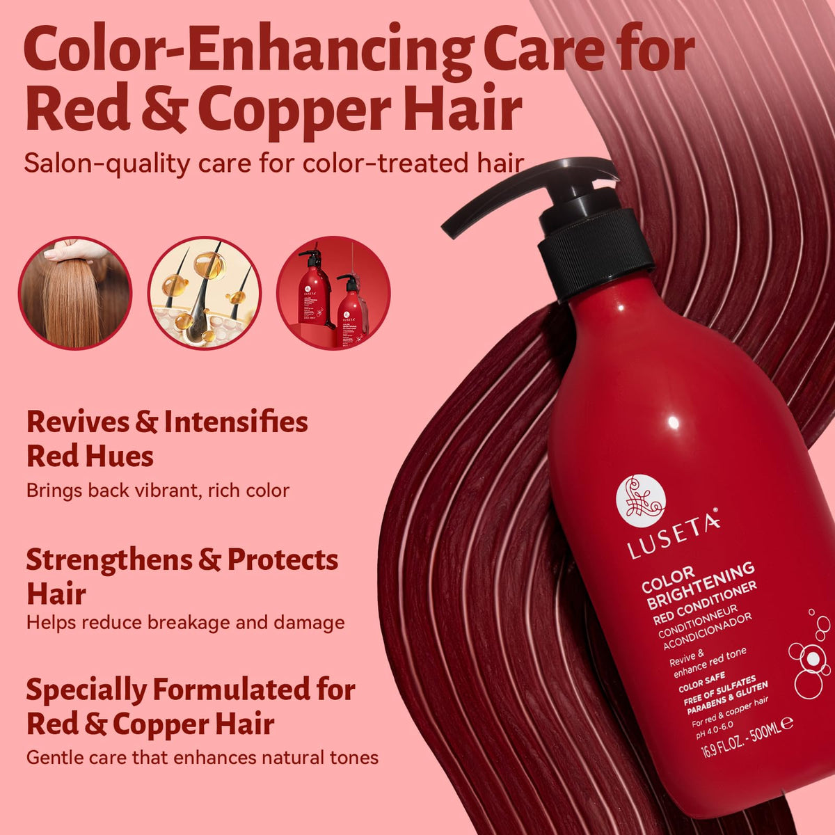 L LUSETA Red Hair Conditioner bottle side view