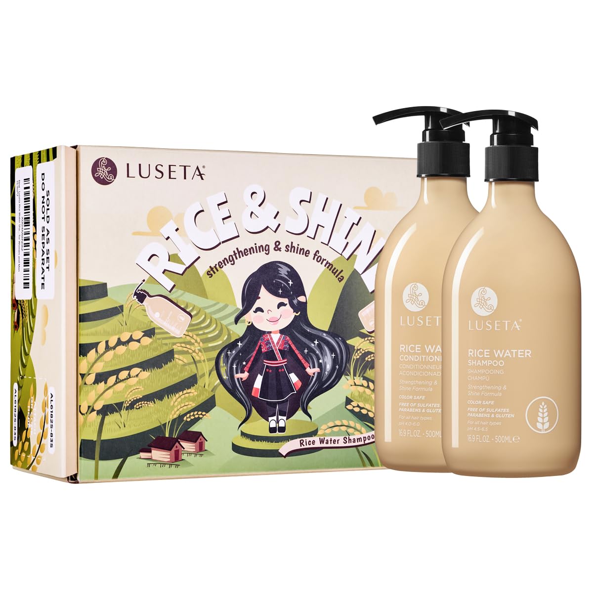 L LUSETA Rice Water Shampoo and Conditioner Set front view