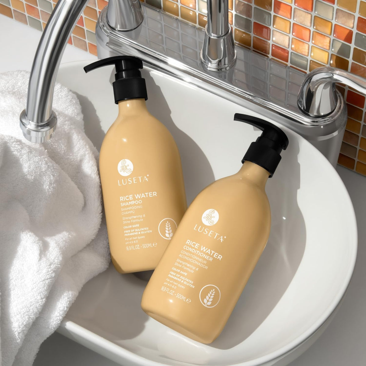 L LUSETA Rice Water Shampoo and Conditioner Set packaging
