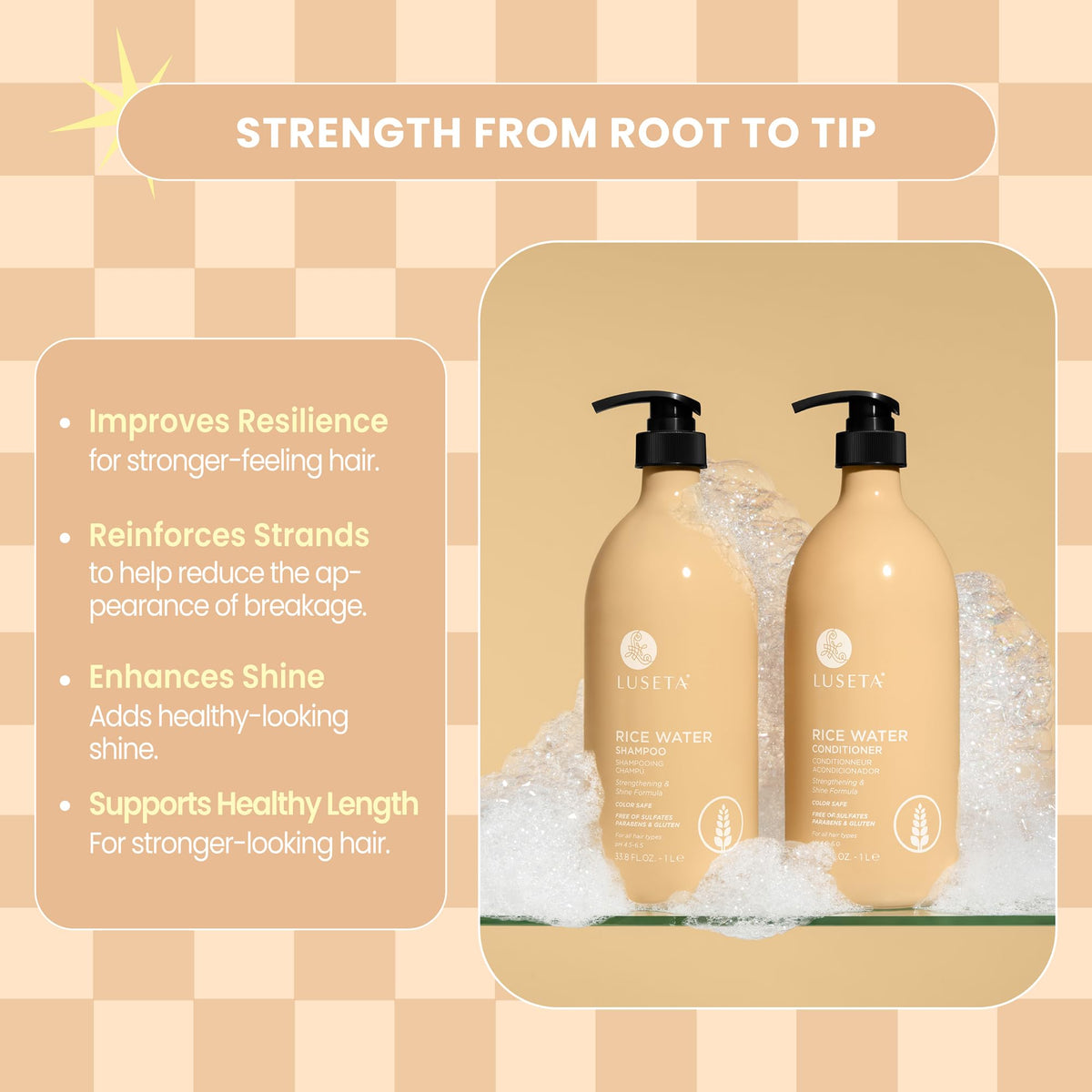 L LUSETA Rice Water Shampoo and Conditioner set side view