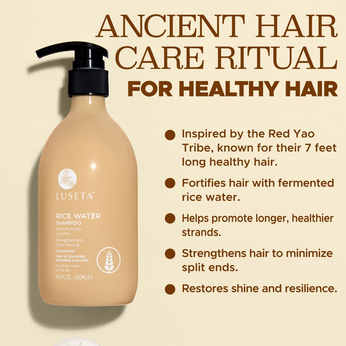 L LUSETA Rice Water Shampoo bottle side view