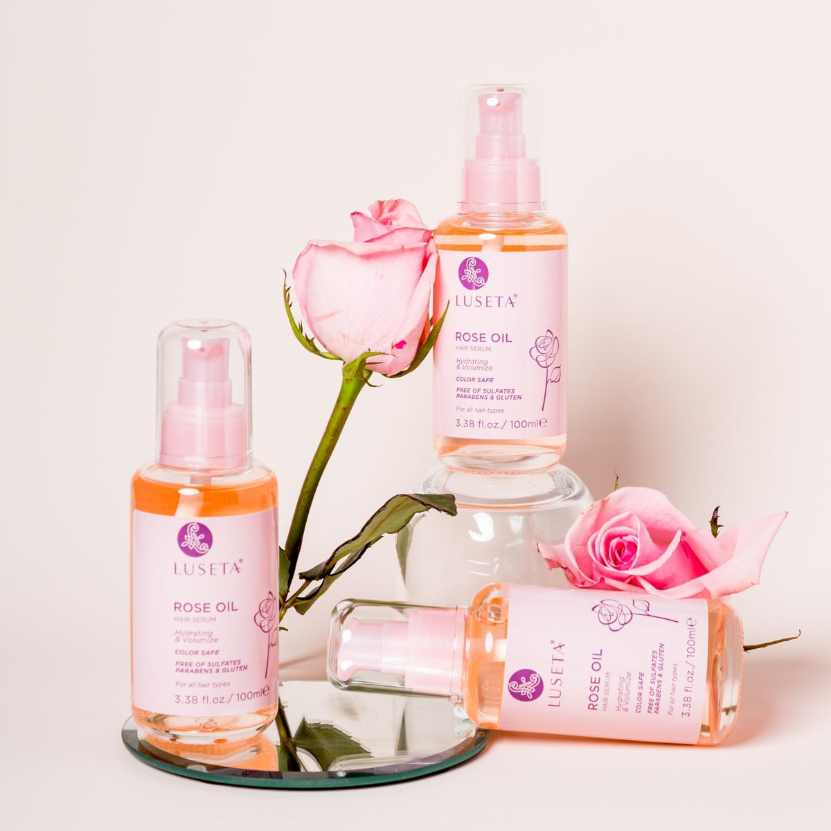 L LUSETA Rose Oil Hair Serum back view with ingredient list