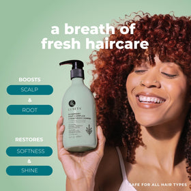 L LUSETA Rosemary Mint Shampoo and Conditioner on a bathroom shelf