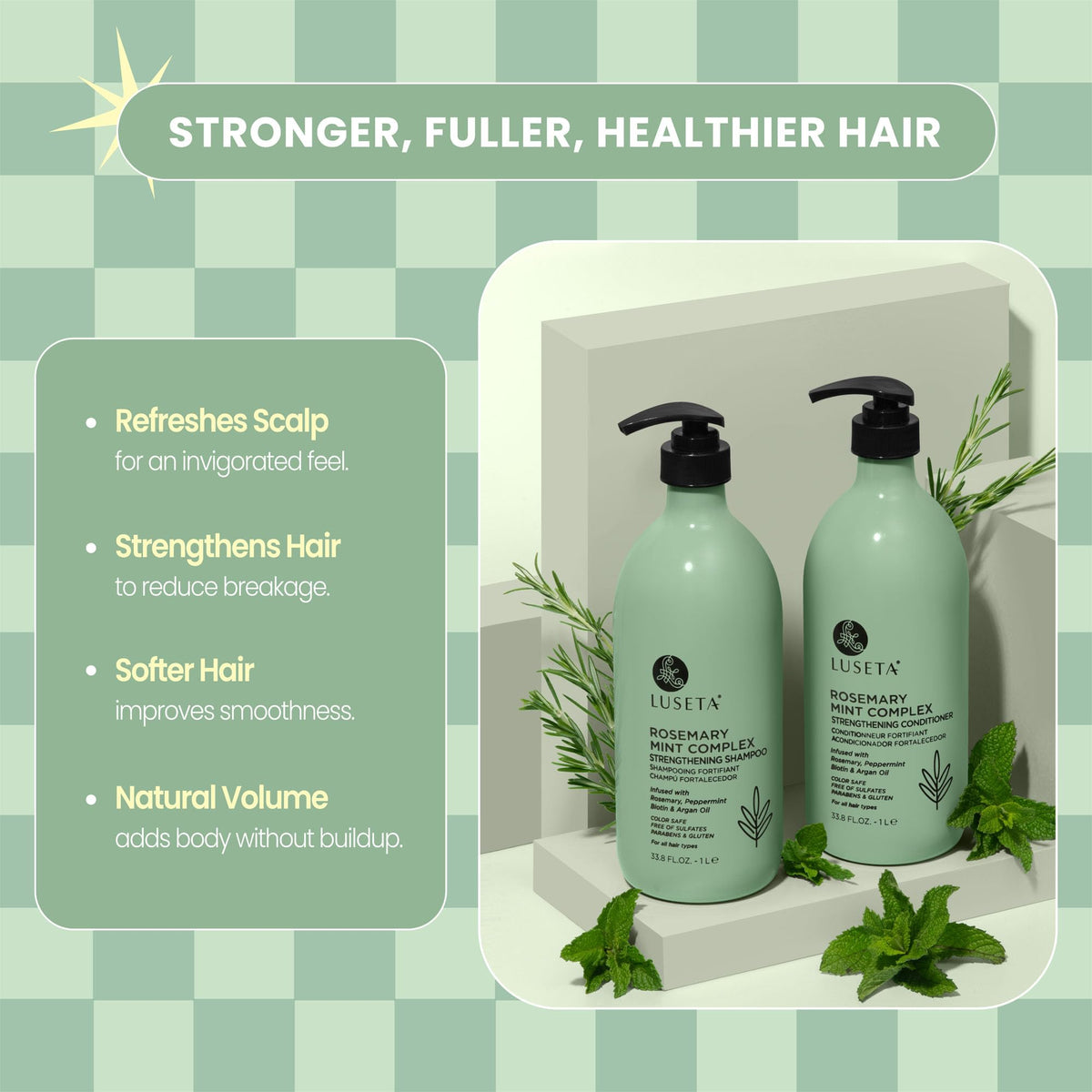 L LUSETA Rosemary Mint Shampoo and Conditioner set side view