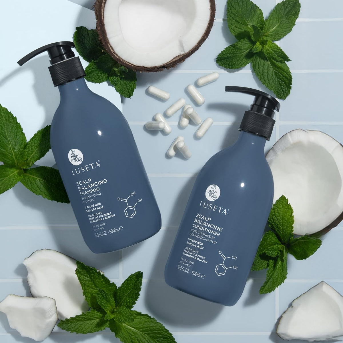 L LUSETA Salicylic Acid Shampoo and Conditioner Set with accessories