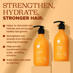 L LUSETA shampoo and conditioner set on a bathroom counter