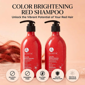 L LUSETA shampoo and conditioner set on a bathroom shelf