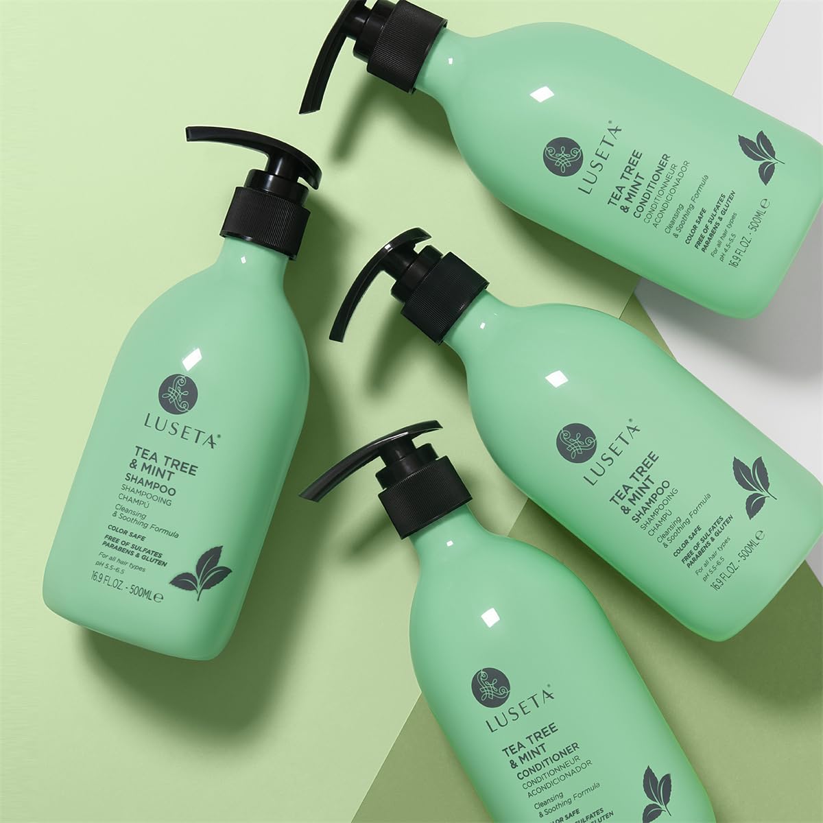 L LUSETA Tea Tree Mint Conditioner being applied to hair