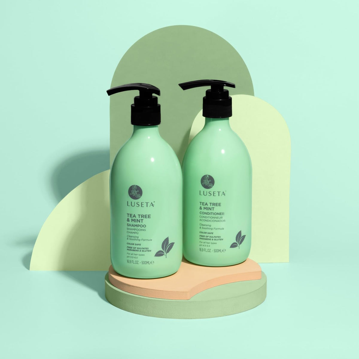 L LUSETA Tea Tree Mint Conditioner in a bathroom setting
