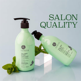 L LUSETA Tea Tree Mint Shampoo pouring into hand