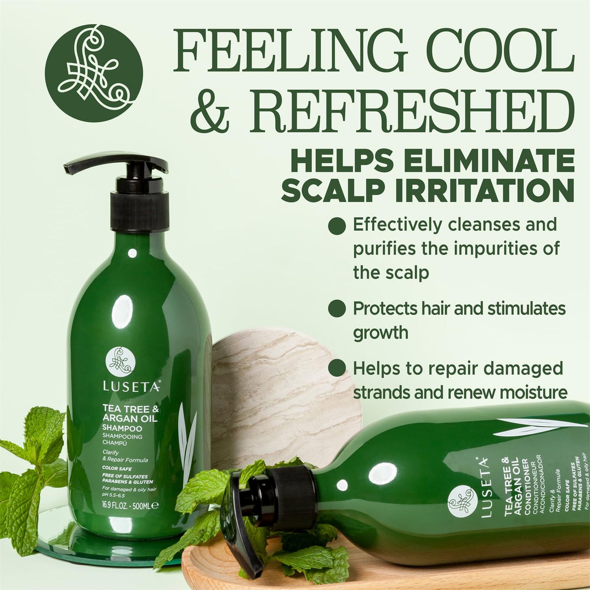L LUSETA Tea Tree Oil Shampoo and Conditioner set side view