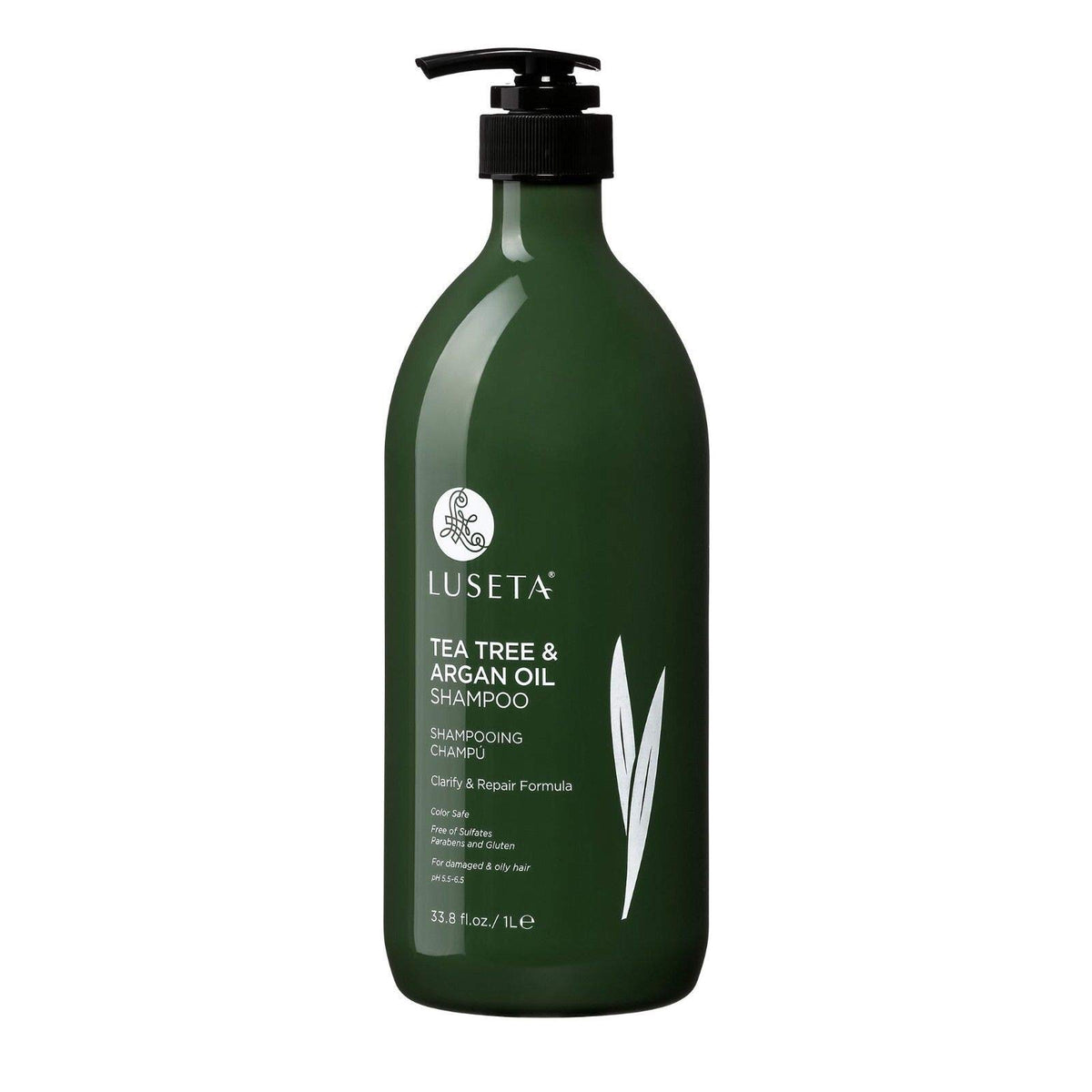 L LUSETA Tea Tree Oil Shampoo bottle close-up