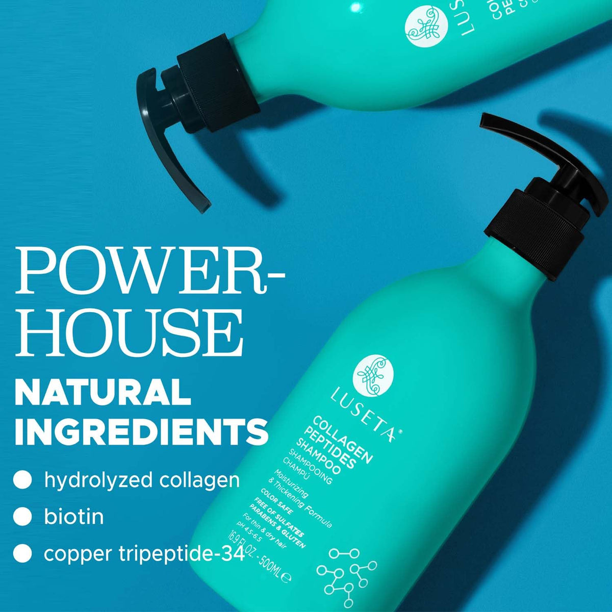 L LUSETA Thickening Shampoo and Conditioner Set on a bathroom shelf