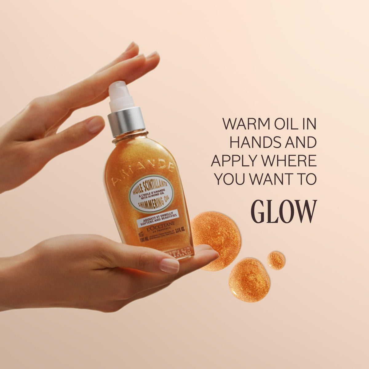 L'OCCITANE Almond Shimmering Body Oil side view showcasing bottle design