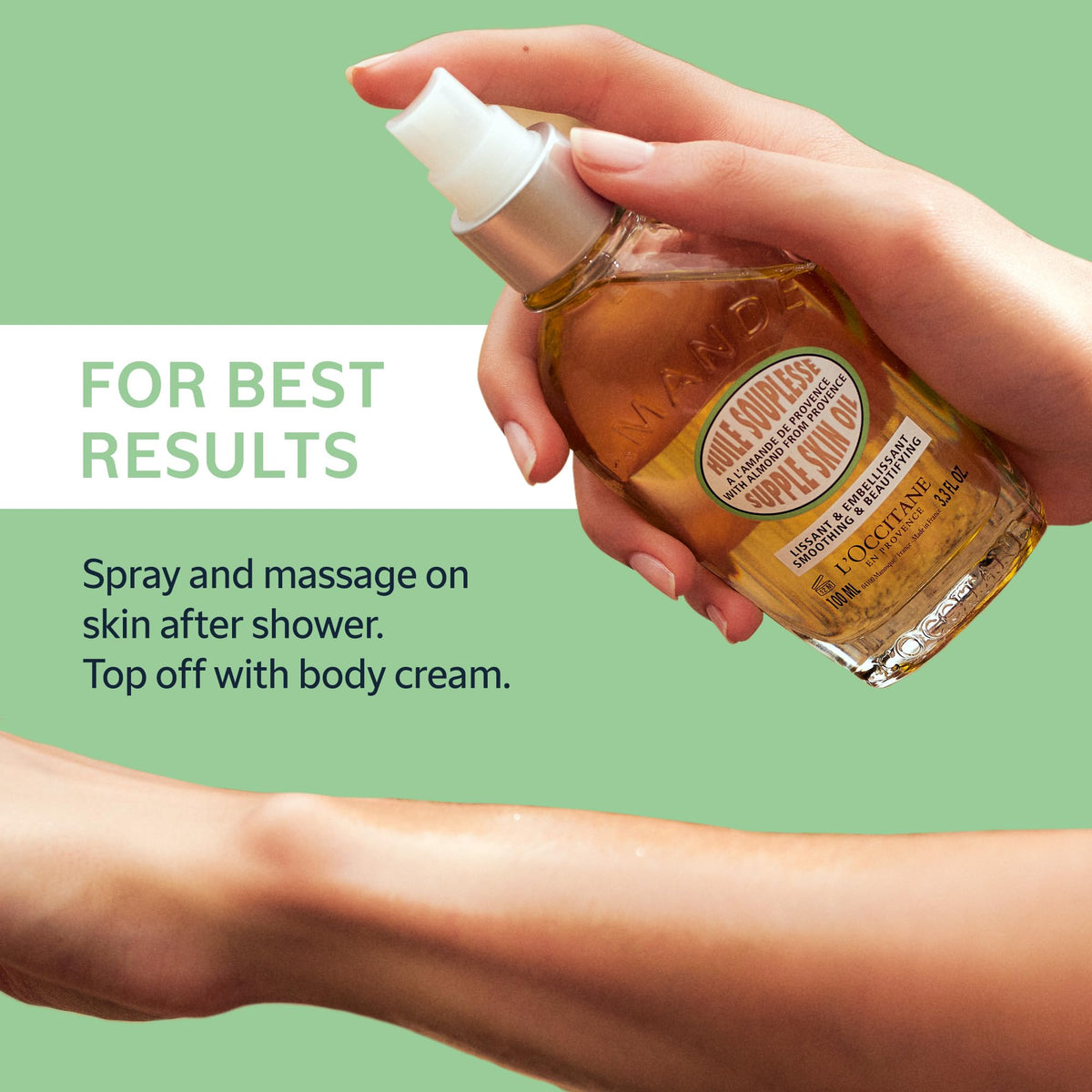 L'OCCITANE Almond Supple Skin Oil 3.30 fl oz in lifestyle setting