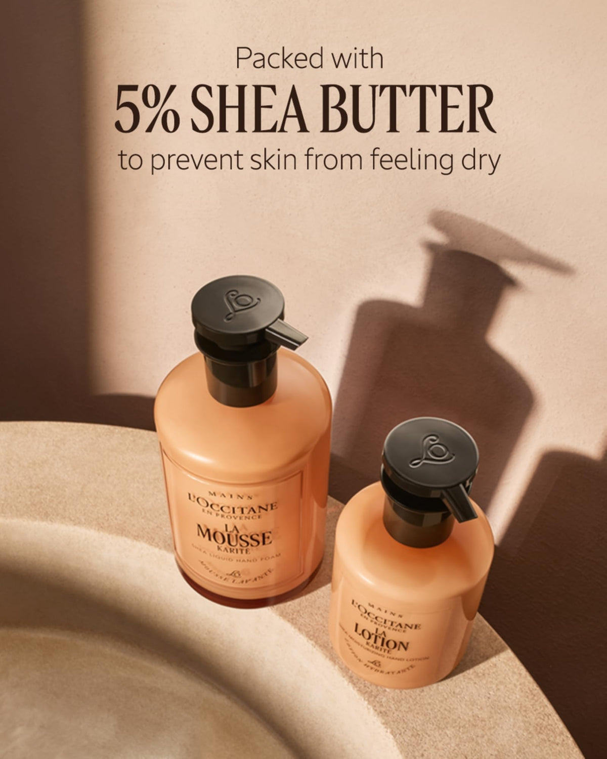 L'OCCITANE lotion packaging on a bathroom counter