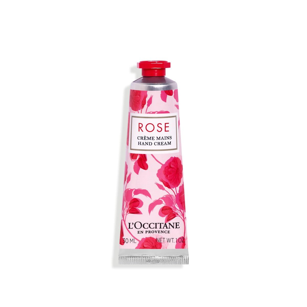 L'OCCITANE Rose Hand Cream 1.00 oz front view with floral design