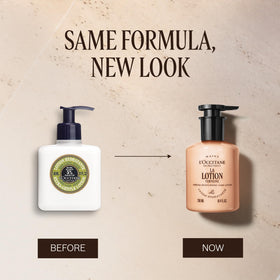 L'OCCITANE Shea Butter Verbena Lotion bottle with citrus background