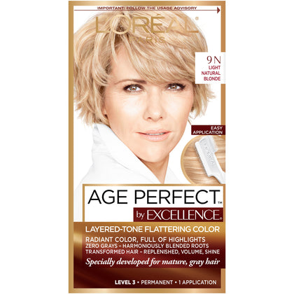 L'Oreal Paris Age Perfect Hair Color 9N Light Natural Blonde kit front view