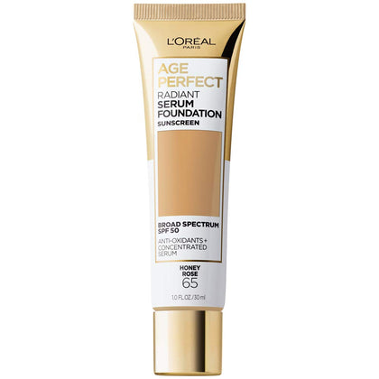 L'Oreal Paris Age Perfect Radiant Serum Foundation front view, Honey Rose