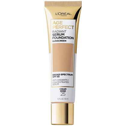 L'Oreal Paris Age Perfect Radiant Serum Foundation front view in Cream Beige