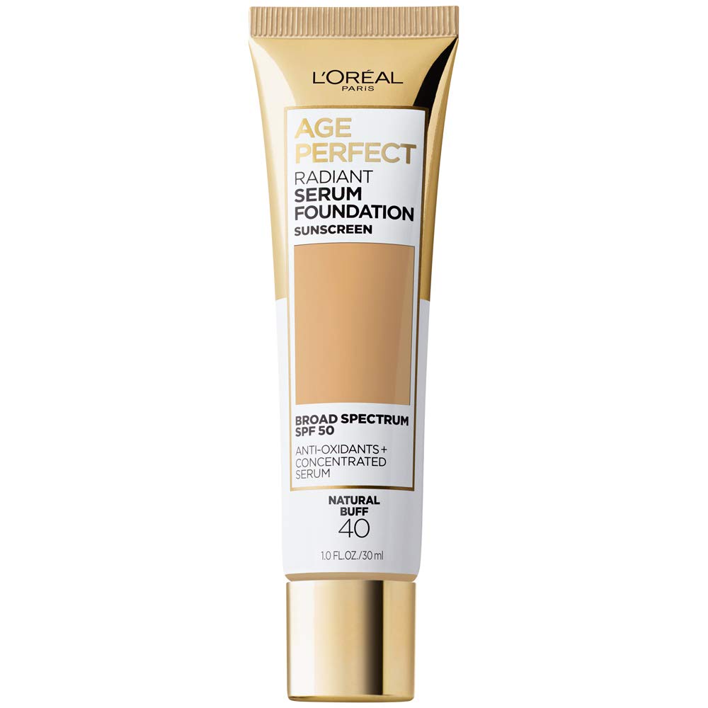 L'Oreal Paris Age Perfect Radiant Serum Foundation front view, Natural Buff