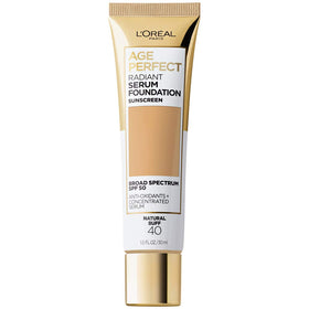 L'Oreal Paris Age Perfect Radiant Serum Foundation front view, Natural Buff