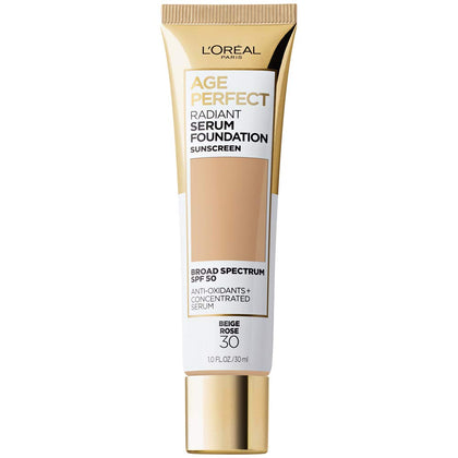L'Oreal Paris Age Perfect Radiant Serum Foundation SPF 50 in Beige Rose front view