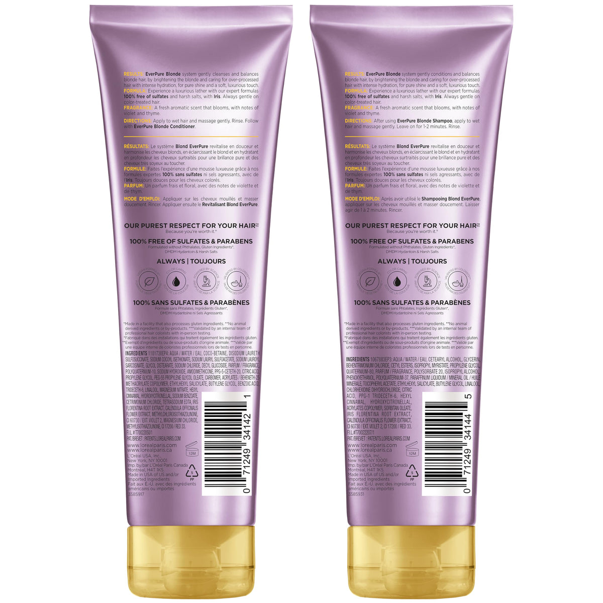 L'Oreal Paris Blonde Shampoo and Conditioner packaging details