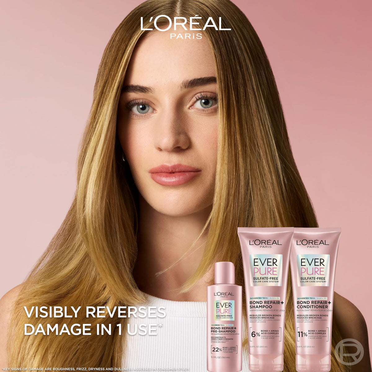 L'Oreal Paris Bond Repair+ Conditioner back view with ingredients