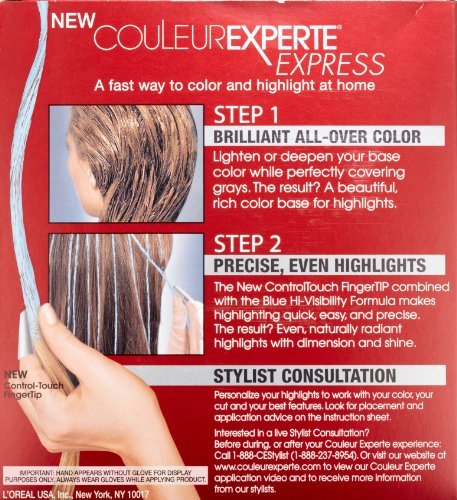 L'Oreal Paris Couleur Experte Hair Color and Highlights Kit application instructions on the back