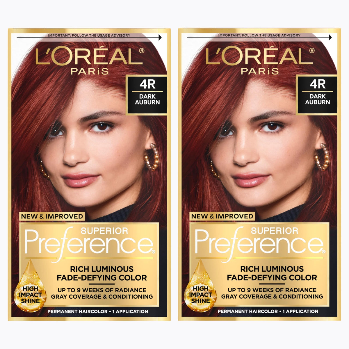 L'Oreal Paris Dark Auburn Hair Color Kit front view with packaging