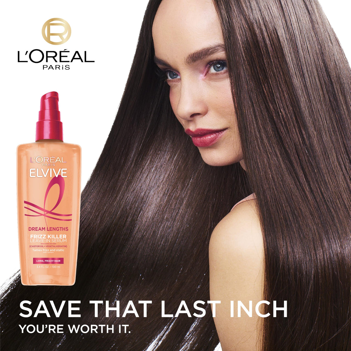 L'Oreal Paris Elvive Dream Lengths Frizz Killer Leave-In Serum 3.4 oz side view