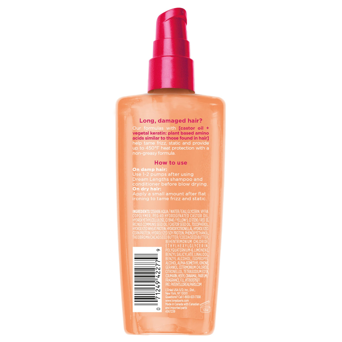 L'Oreal Paris Elvive Dream Lengths Frizz Killer Leave-In Serum 3.4 oz in use on hair