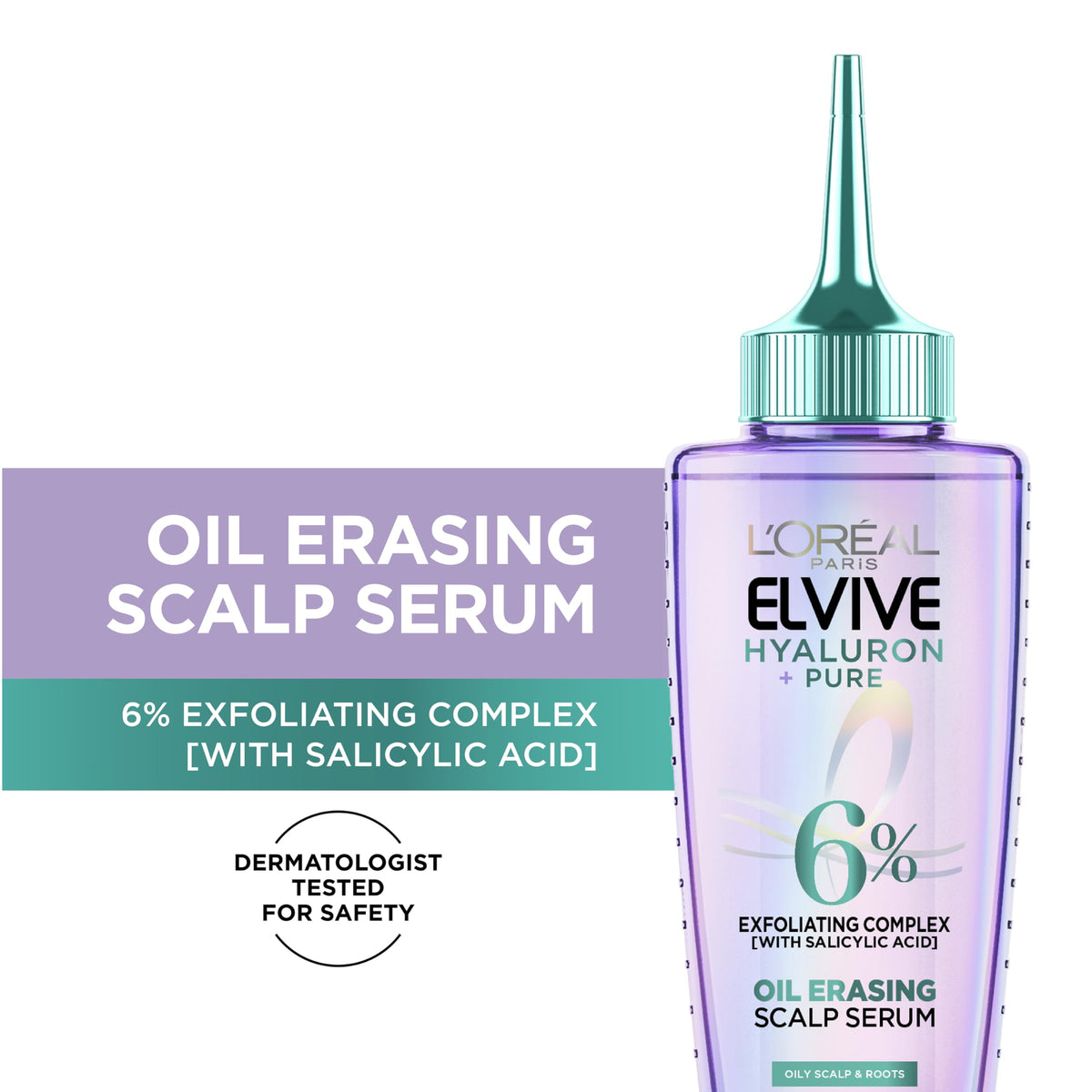 L'Oreal Paris Elvive Hyaluron + Pure Oil Erasing Scalp Serum bottle side view