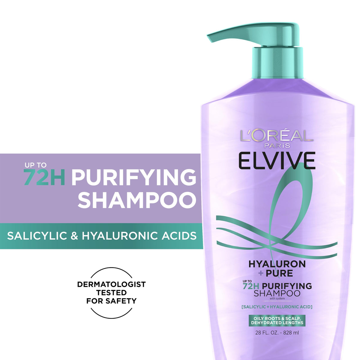 L'Oreal Paris Elvive Hyaluron + Pure Shampoo bottle close-up