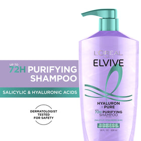 L'Oreal Paris Elvive Hyaluron + Pure Shampoo bottle close-up