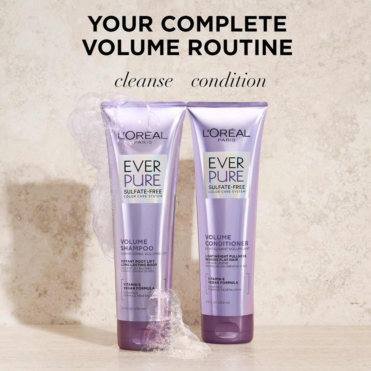 L'Oreal Paris EverPure Volume Conditioner lathering on hair