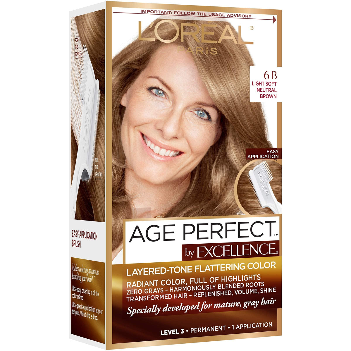L'Oreal Paris Excellence Age Perfect Hair Color 6B application brush included