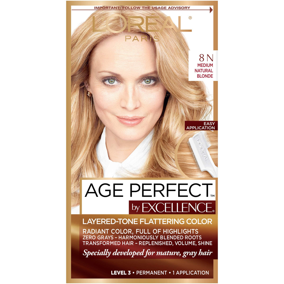 L'Oreal Paris Excellence Age Perfect Hair Color 8N Medium Natural Blonde packaging front view