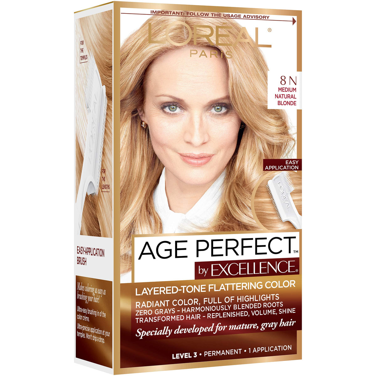 L'Oreal Paris Excellence Age Perfect Hair Color 8N Medium Natural Blonde swatch on hair