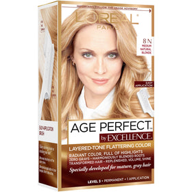 L'Oreal Paris Excellence Age Perfect Hair Color 8N Medium Natural Blonde swatch on hair