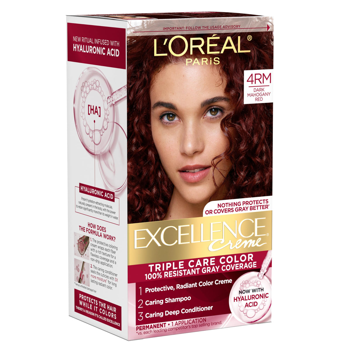 L'Oreal Paris Excellence Crème 4RM Dark Mahogany Red hair dye box front view