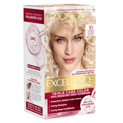 L'Oreal Paris Excellence Crème Hair Dye 10 Lightest Ultimate Blonde packaging front view
