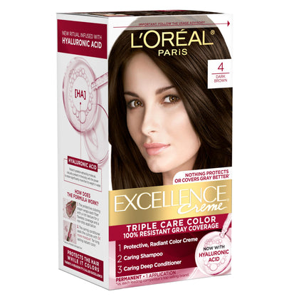 L'Oreal Paris Excellence Crème Hair Dye 4 Dark Brown packaging front view